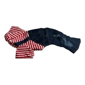 BEI Chong Red Striped Hoodie and Blue Overall Dog Outfit Size L